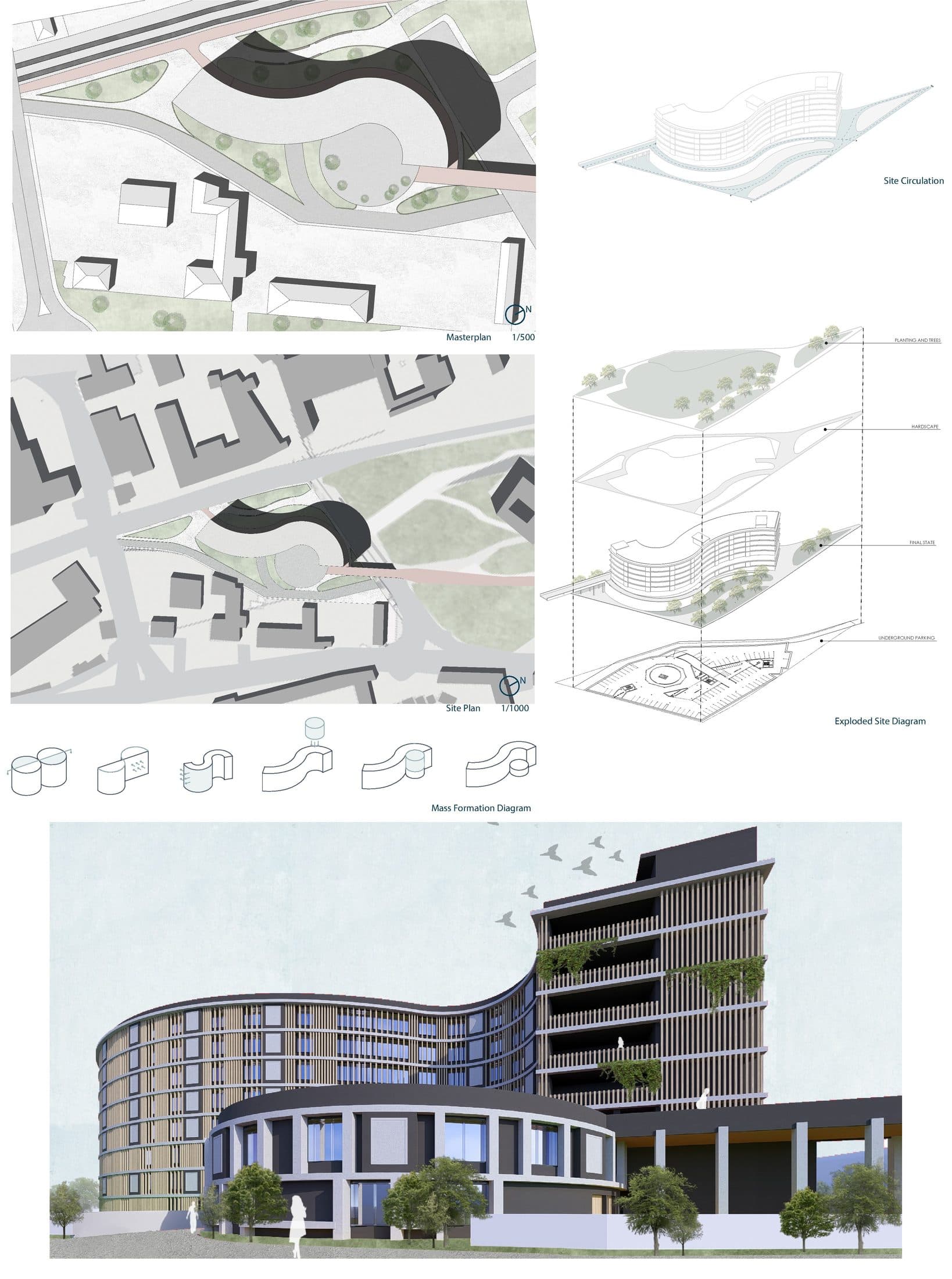 Adaptive Housing Bergamo — board 01, masterplan and site diagrams
