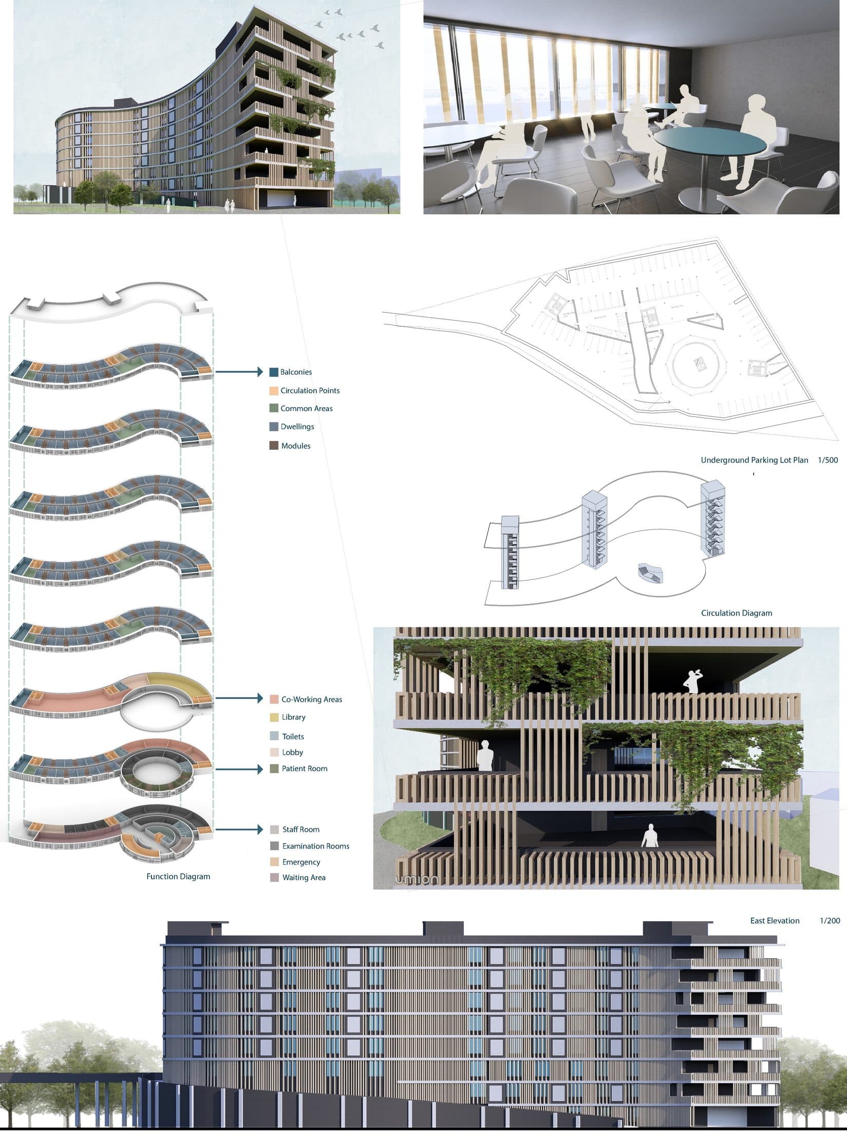 Adaptive Housing Bergamo — board 02, renders and function diagram
