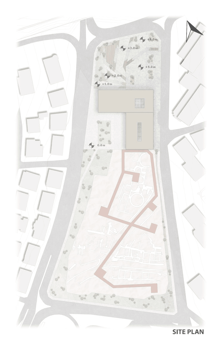 Site plan showing the excavation field and surrounding urban fabric