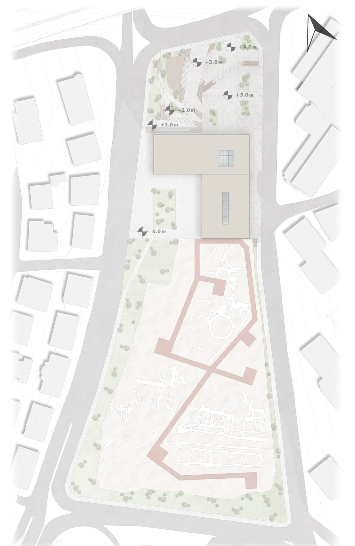 Site plan showing the excavation field and surrounding urban fabric
