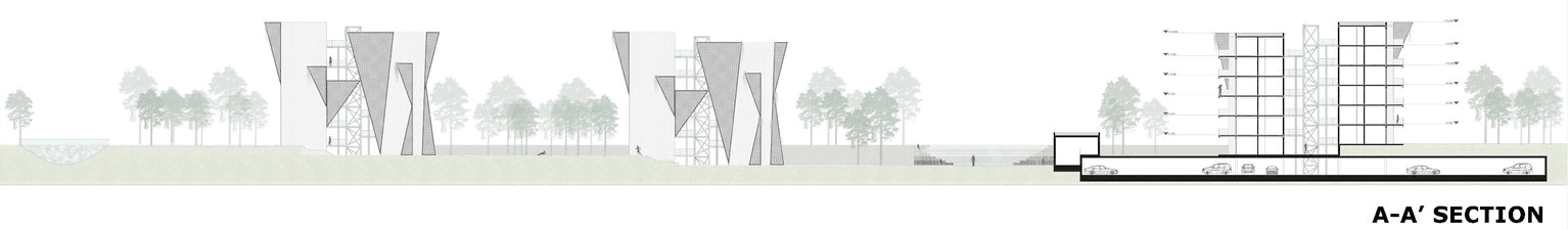 Section A-A through the sunken art axis