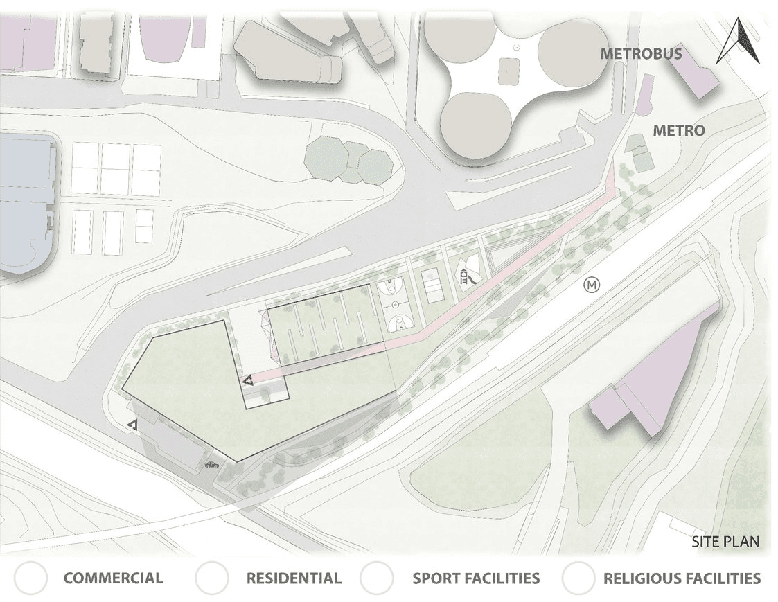 Site plan showing the complex along the metrobus corridor