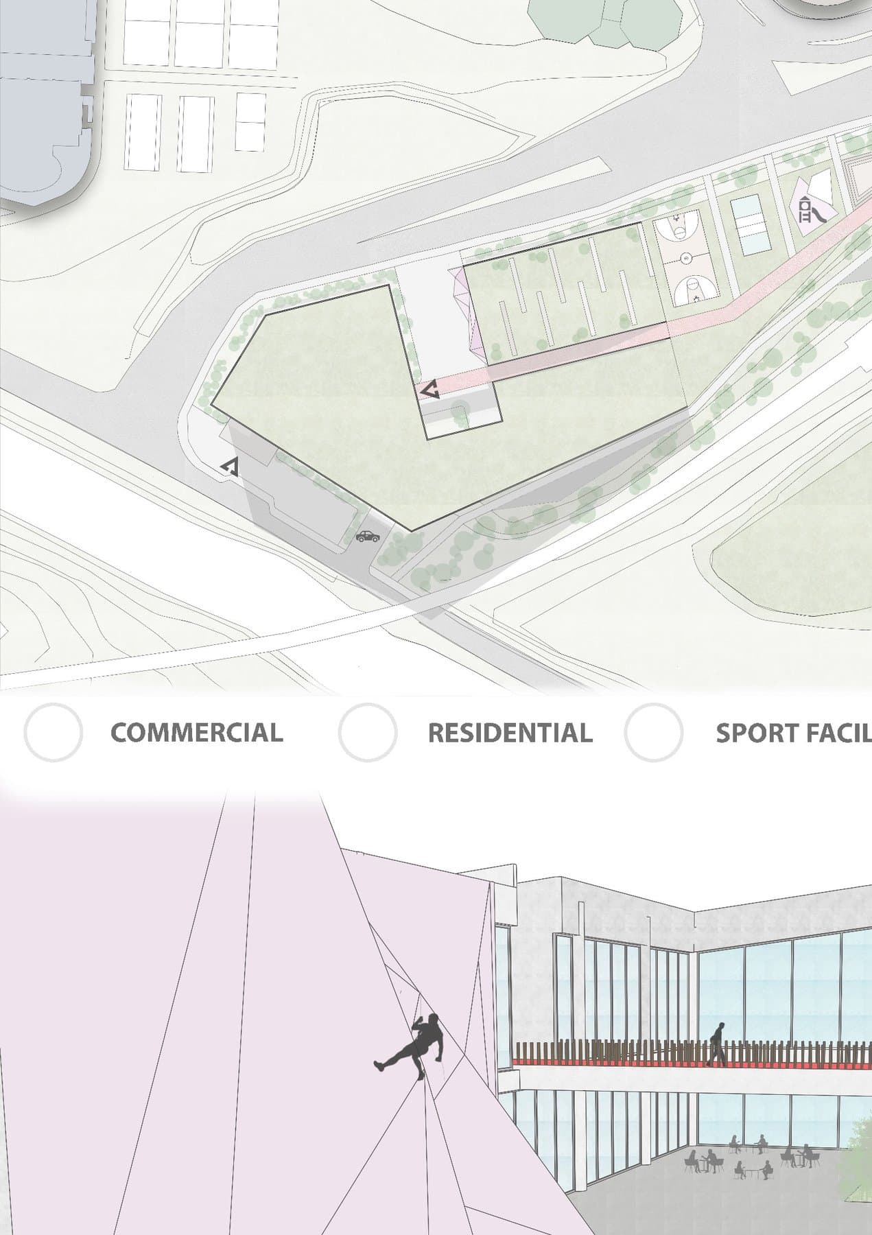 Site plan showing the complex along the metrobus corridor